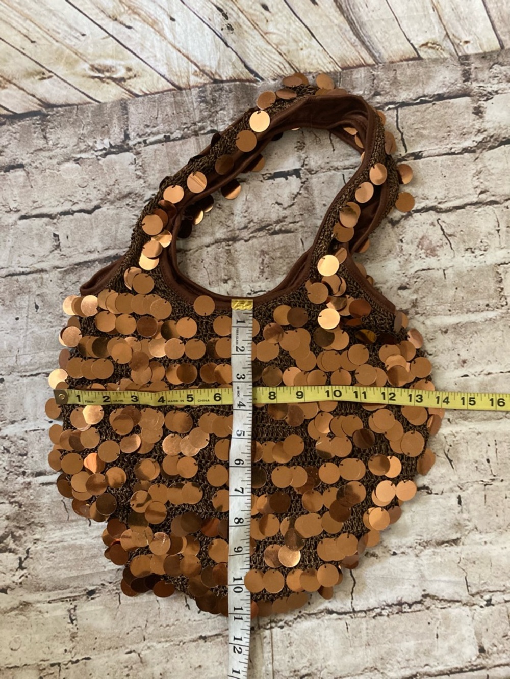 Brown Sequin Circle Tote Bag - Sparkling Brown Shoulder Bag - Picture 5 of 7